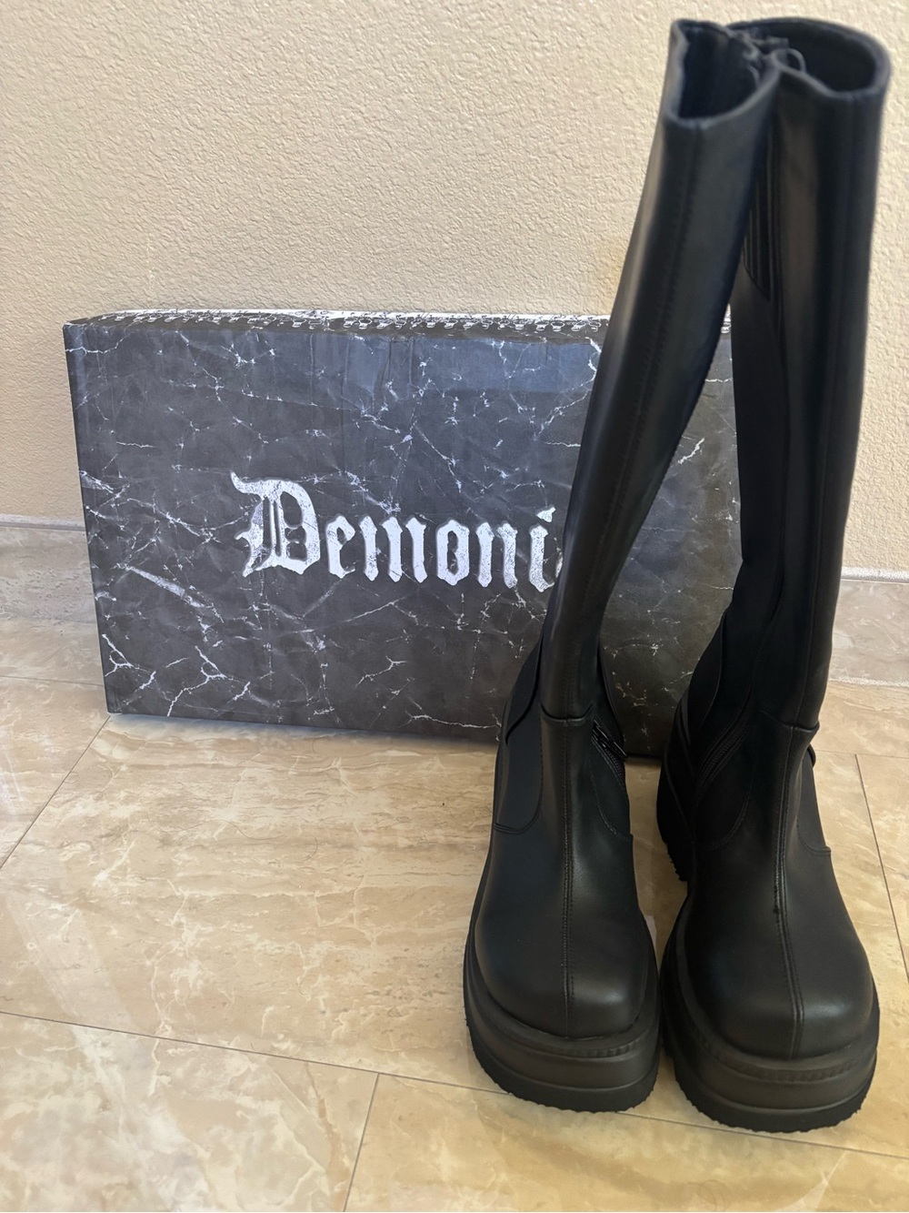 ** NEW** Demonia Shaker - 100 Black Knee-High Platform Boots